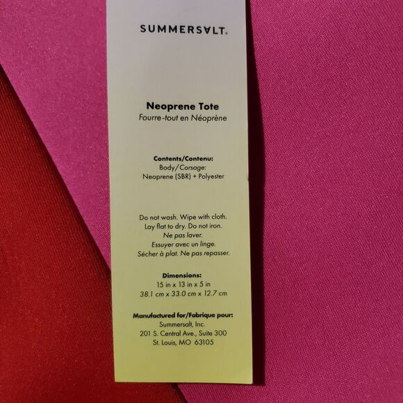 SUMMERSALT Neoprene Beach Tote Pink Red Mesh Zippered Inner Pocket Snap Closure - Picture 8 of 11